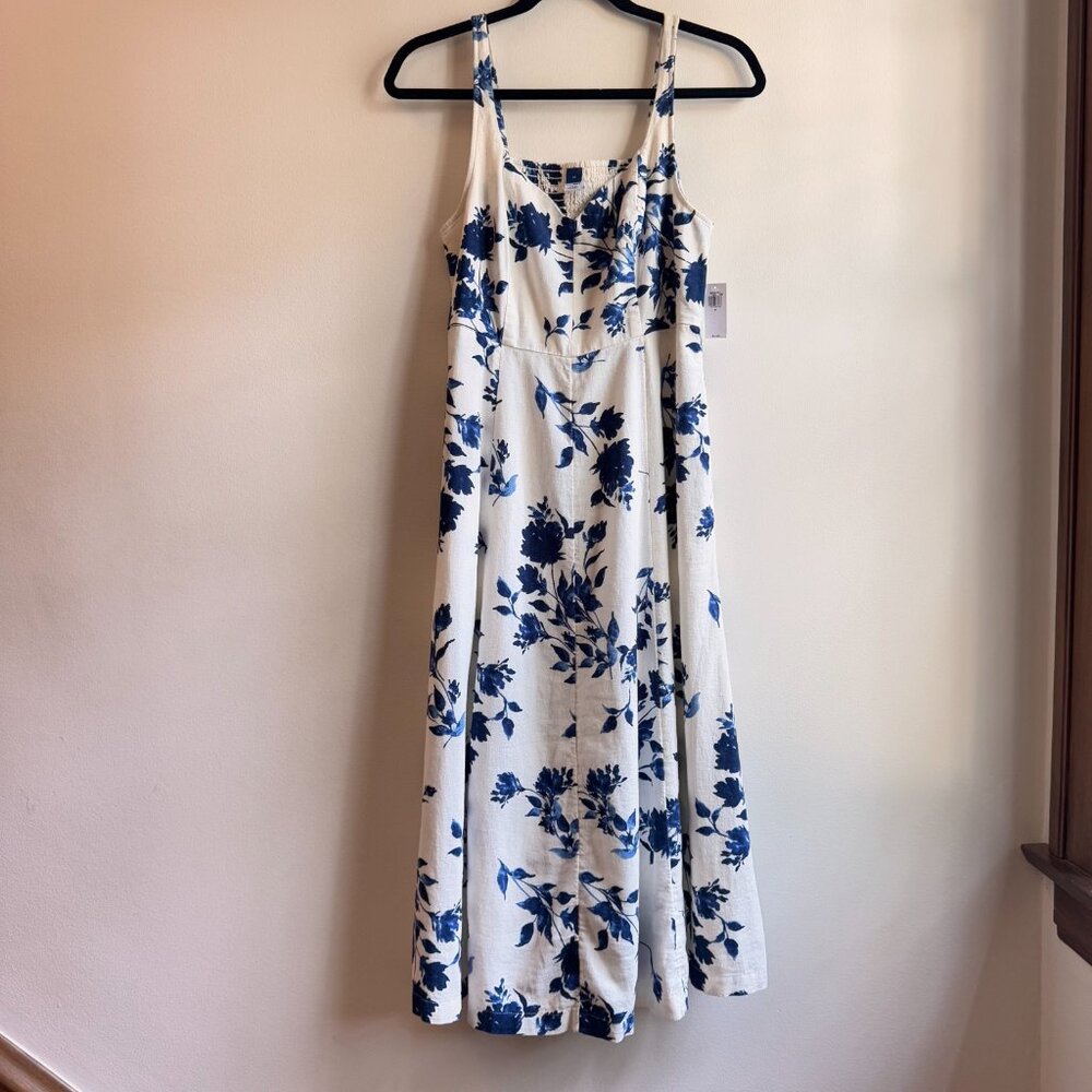 Old Navy Cream Midi Dress with Blue Floral Print